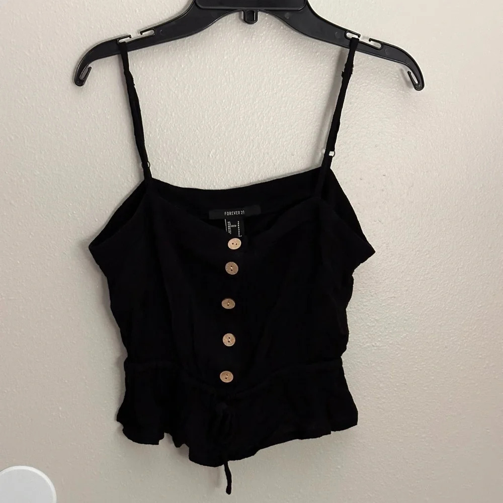 Forever 21 Women Black tie front button up sleeveless cami‎ crop top Small